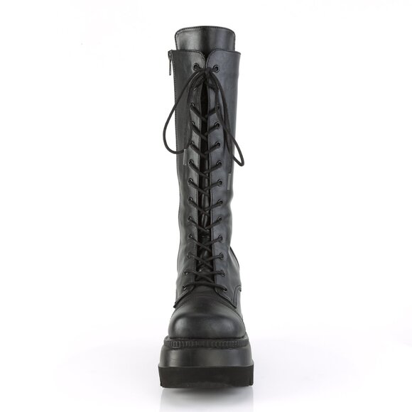 Demonia Shaker 72 Black Lace Up Mid Calf Platform Boot - Picture 2 of 5
